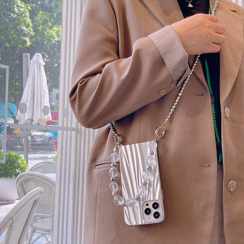 スマホケース H5「折り線メッキ 」クリスタルダブルストラップ付き シルバー