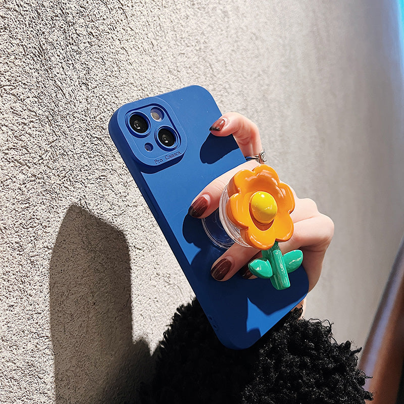 スマホケース H5「花」スタンド付き クラインブルー