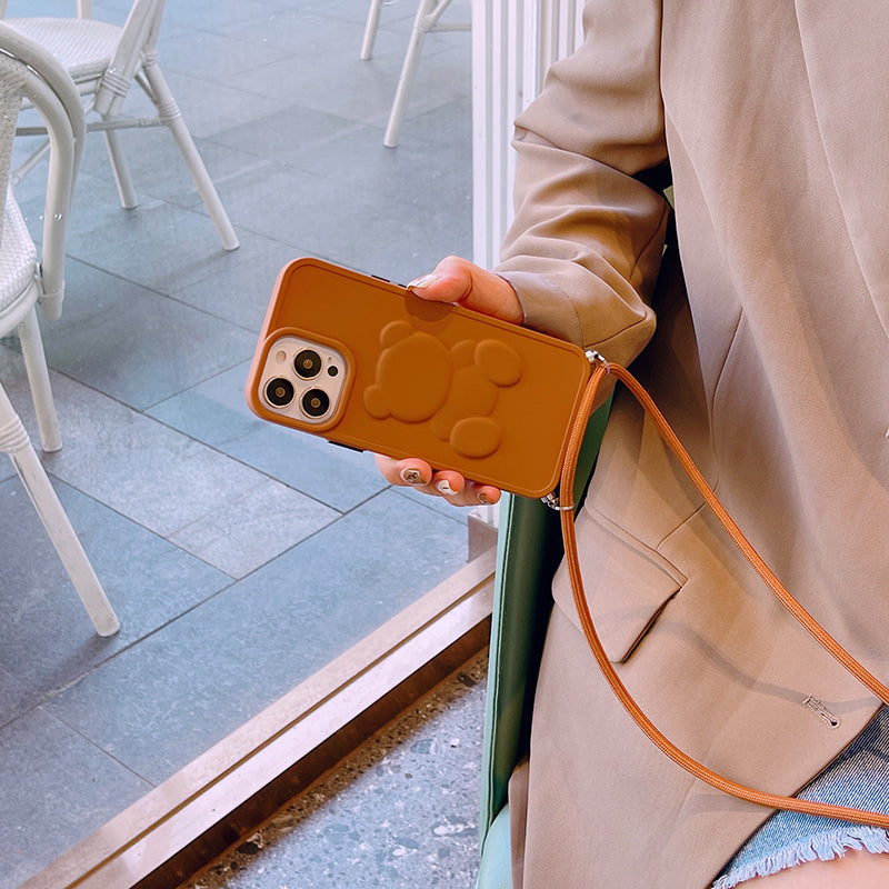 スマホケース H5「3Dクマ」ストラップ付き ブラウン