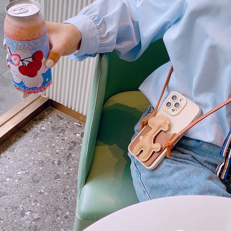 スマホケース H5「キリン」カードホルダー レザーストラップ付き ブラウン