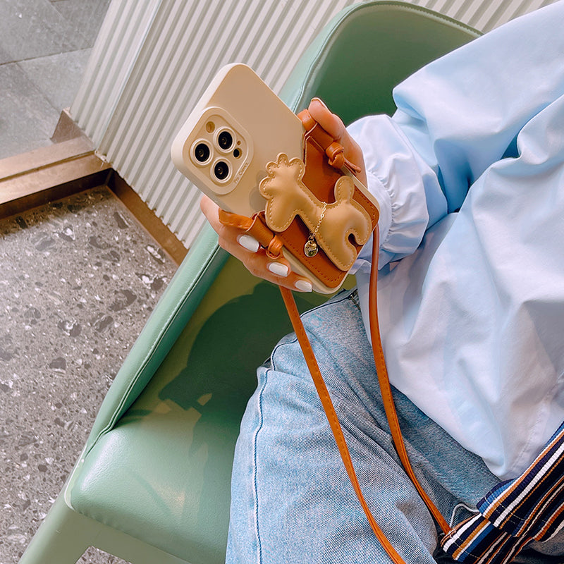 スマホケース H5「キリン」カードホルダー レザーストラップ付き ブラウン