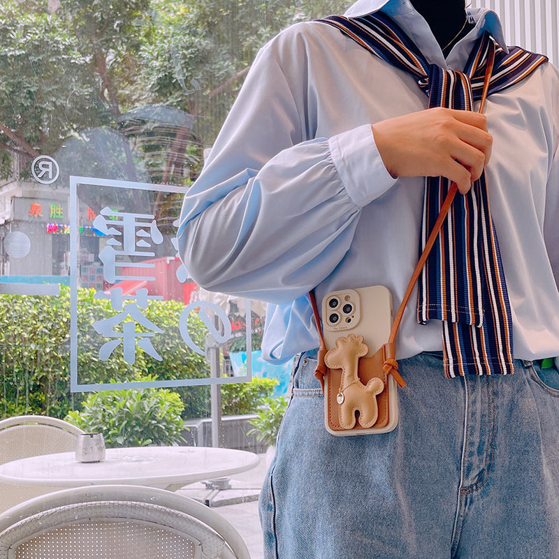 スマホケース H5「キリン」カードホルダー レザーストラップ付き ブラウン