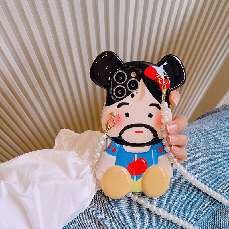 スマホケース H5「ひげ姫」パールストラップ付き ブルー
