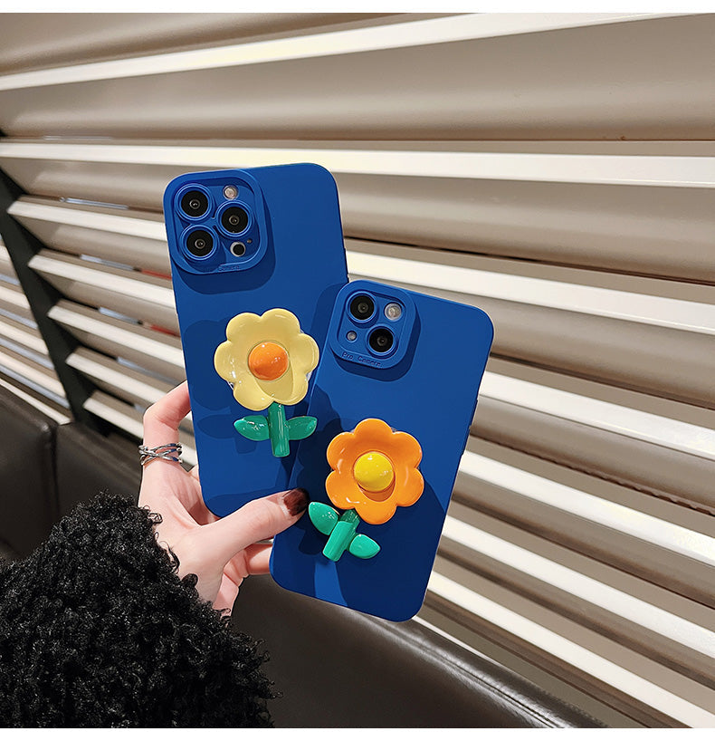 スマホケース H5「花」スタンド付き クラインブルー