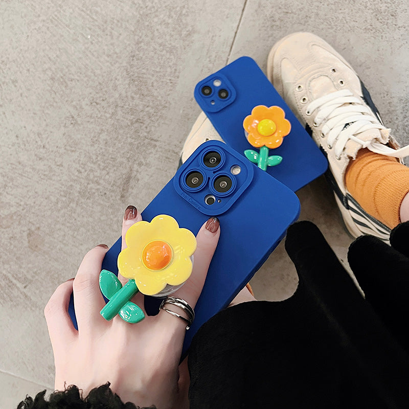 スマホケース H5「花」スタンド付き クラインブルー