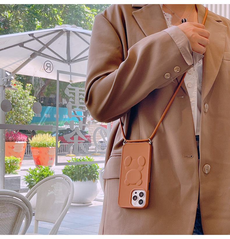 スマホケース H5「3Dクマ」ストラップ付き ブラウン