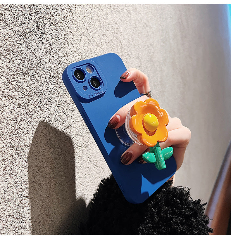 スマホケース H5「花」スタンド付き クラインブルー