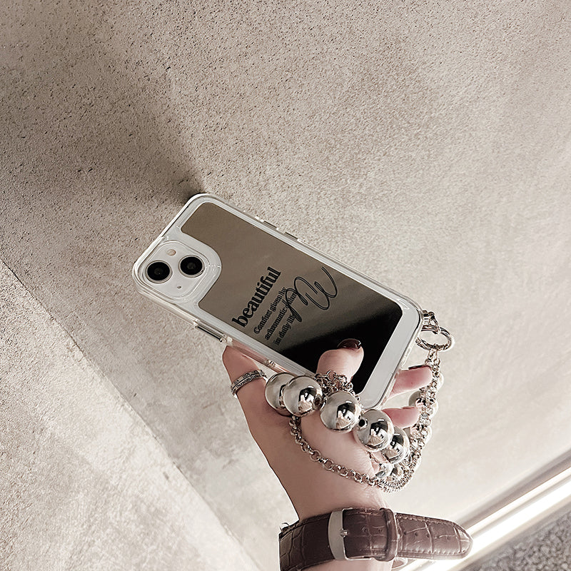 スマホケース H5「beautifuミラー」メタルダブルストラップ付き シルバー