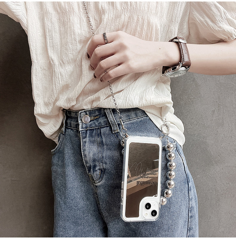 スマホケース H5「beautifuミラー」メタルダブルストラップ付き シルバー