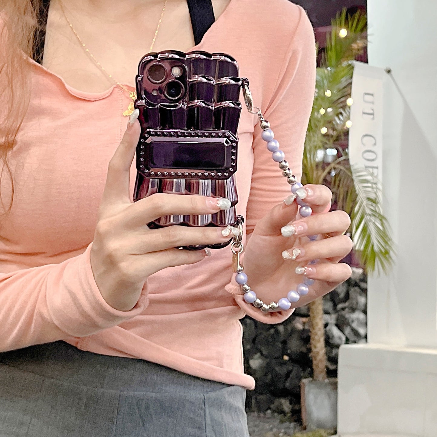 032601 スマホケース 電鍍 蝶々結び 短いチェーン CO-CASE